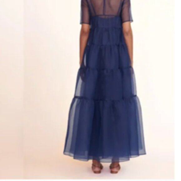 Staud Hyacinth Tiered Organza Overlay Maxi A-Line Dress in Navy Blue NWT - Picture 4 of 8
